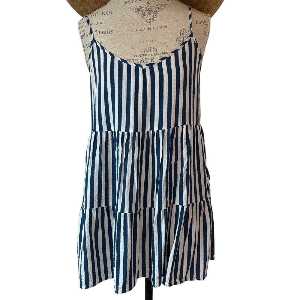 Show Me Your Mumu Caroline Navy Blue White Striped Babydoll Mini Dress Size S
